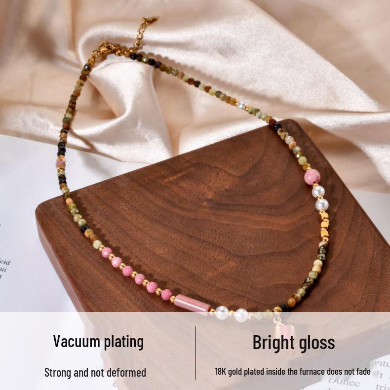 Colorful Red Vein Stone Beaded Necklace | Natural Stone Layering for a Luxurious Vacation Look