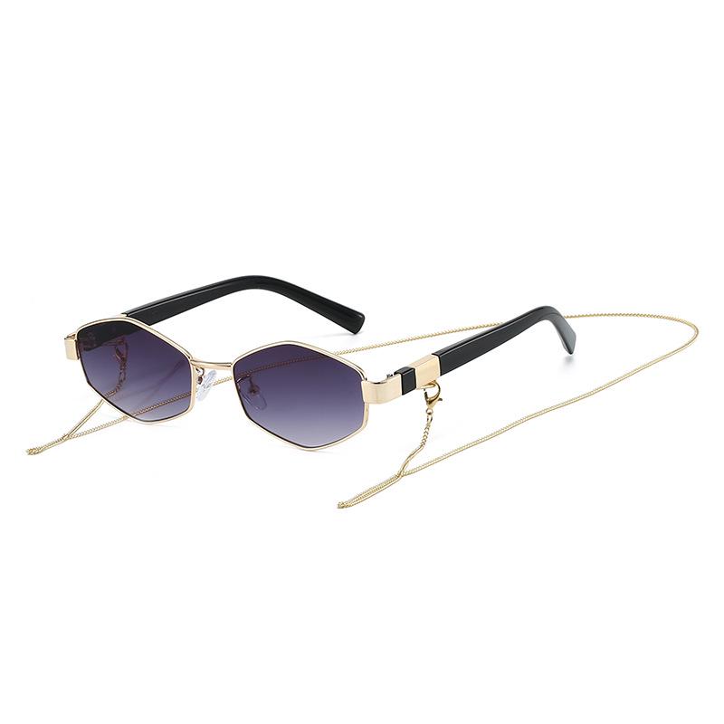 Retro Chain Decor Women's Polygonal Metal Sunglasses - European & American Street Style