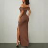 European and American New Summer Tube Top One-word Shoulder Split Back Solid Color Hip-wrapped Slim Dress