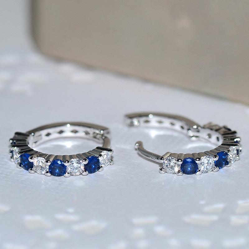 S925 Sterling Silver Earrings For Women With Round Sapphire Gemstones Fine Jewelry Wedding Gift Party