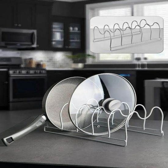 

Rotanev Pan and Pot Lid Organizer Kitchen Cabinet and Drawer Organizer 5 Compartments Matte Metal - TTKD Gray