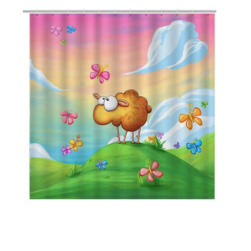 Rainbow Butterflies Sheep Cartoon Shower Curtain Home Decor For Bathroom
