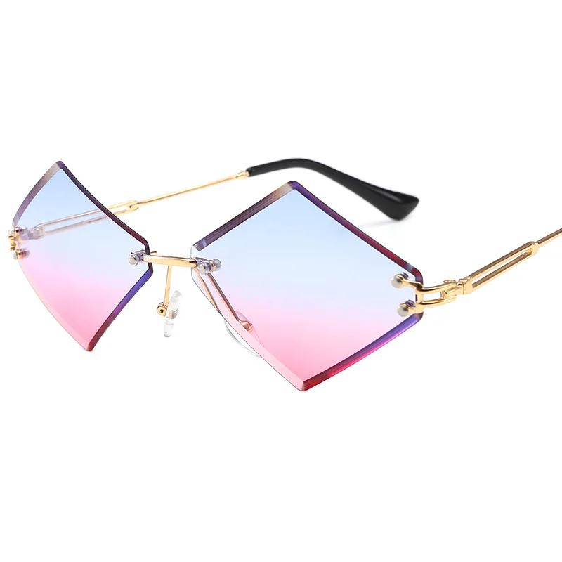 y2k Rimless Irregular Rhombus Sunglasses Women For Men Vintage Sun Glasses Luxury Brand Designer Punk Popular Hip Hop Pink Shade