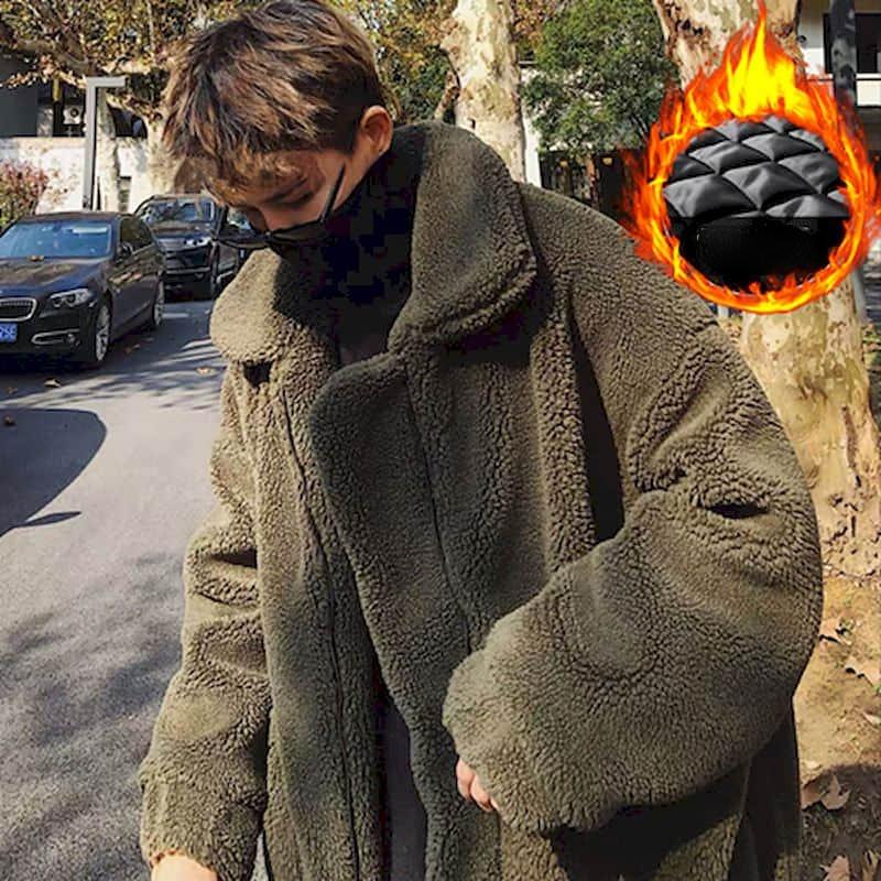 Cappotto Caldo Ispessito Foderato in Agnello Invernale da Uomo Giacca Casual Alla Moda Taglie Forti per Studenti