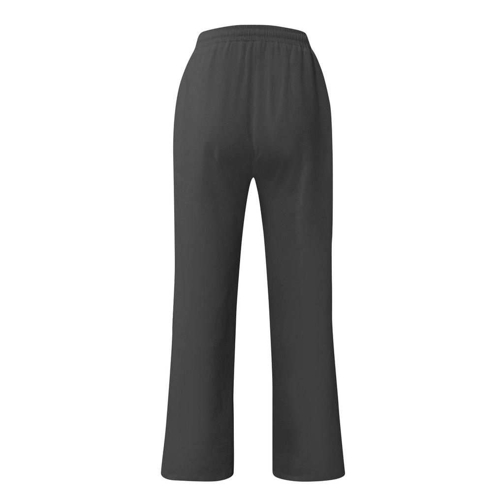 Men's Loose Casual Color Cotton Linen Trousers Elastic Tie Printed Straight Pants