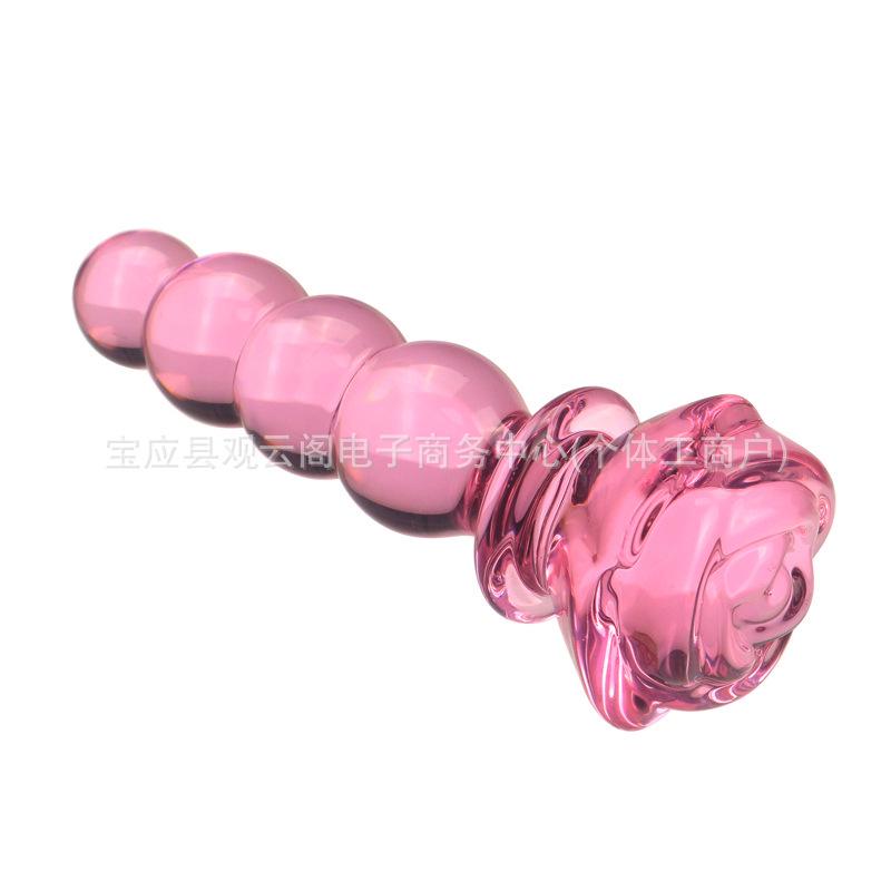 Heart-shaped Rose Pink Glass Dildo for Men & Women - Ice Fire Masturbation Device & Anal Plug