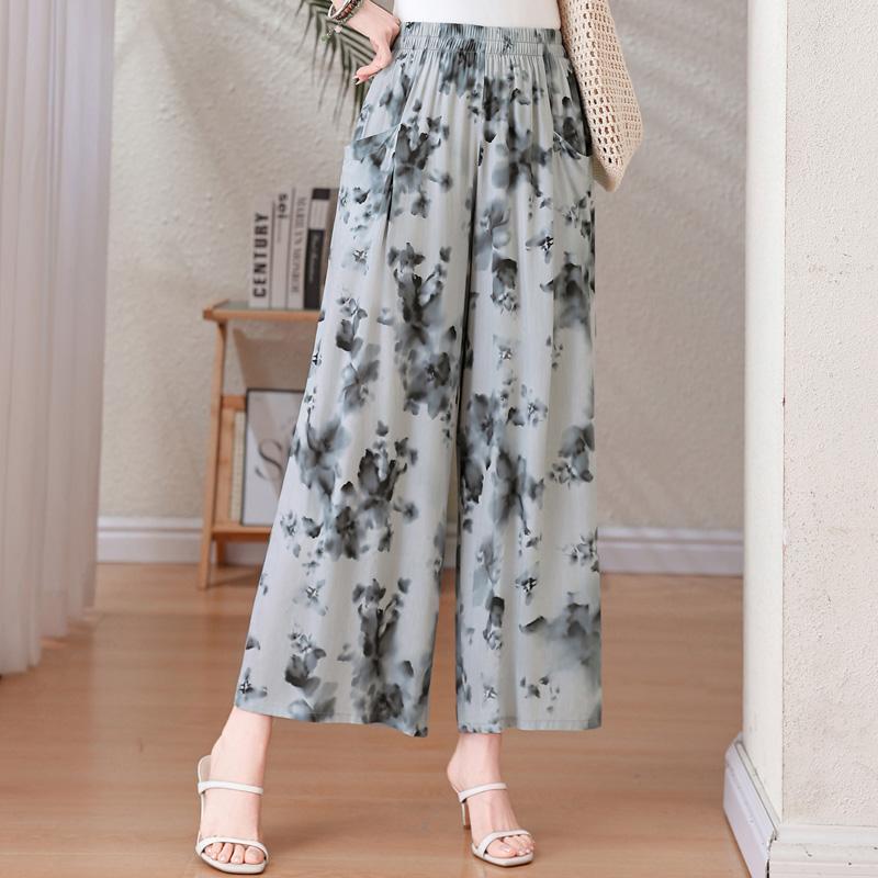 Summer Wide Leg Pants Woman Clothes Elastic Waist Elegant Casual Summer Pants