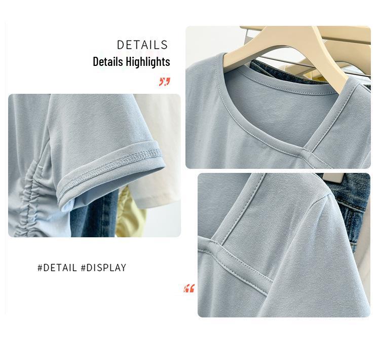 Women's Summer Pleated Slim-Fit Short Sleeve T-shirt