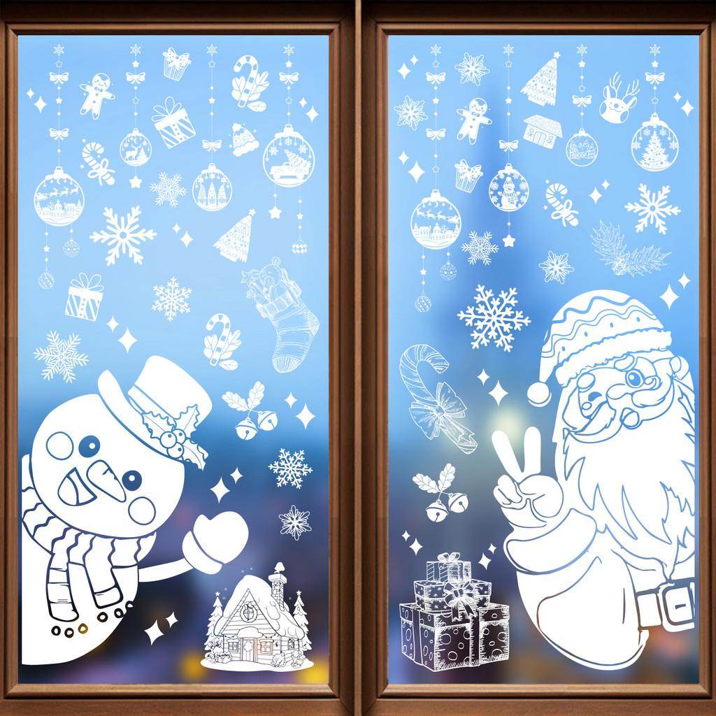 And Snowflake Christmas Santa Static Decal With Snowman For Window Decoration