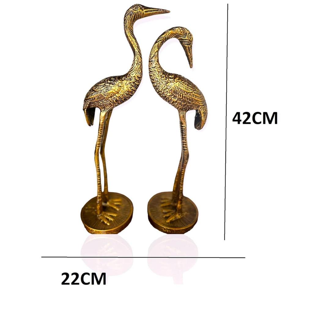 Brass Finish Crane Love Birds Pair| Saras Swan Showpiece Set for Home Decor| Metal Statue Figurines| Decorative Tabletop Decoration Item