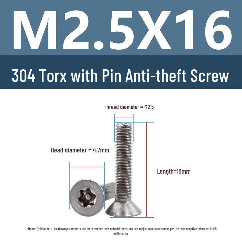 Yigu 304 Tamper-Proof Countersunk Torx Pin Screws, M2-M8, Flat Head, Anti-Removal