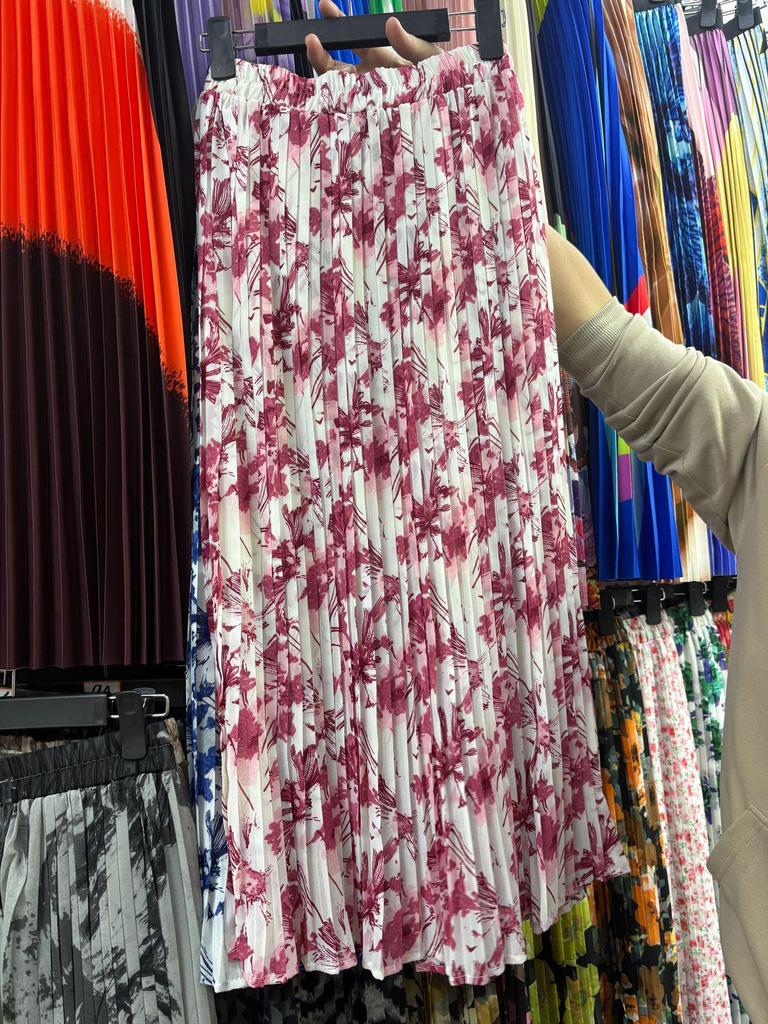 European & American Pleated Print Midi Skirt, Soft Chiffon Fabric, High Waist, Versatile Style