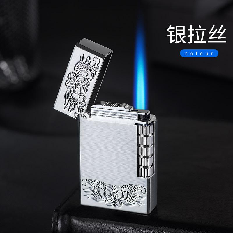 New Classic High End Langsheng Inflatable Windproof Direct Charge Lighter Blue Flame Business Gift Cigarette Accessories