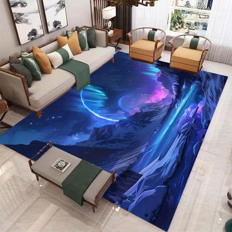 1pc Stunning Aurora Borealis Print Area Rug – Soft, Non-Slip Polyester Carpet with Crystal Velvet – Perfect for Bedroom,