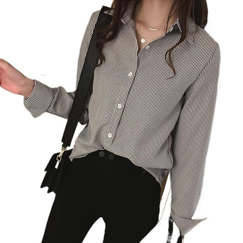 Fleece/dünnes Herbst- und Winter-Langarm-Streifenshirt für Damen, locker und übergroß im koreanischen Stil, figurschmeichelnde Damen-Basisschicht