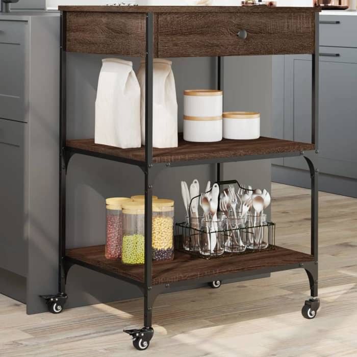VidaXL Kitchen Trolley, Shelf with Wheels, Service Cart, Indoor Living Room Bathroom Storage Furniture, Oak 842375