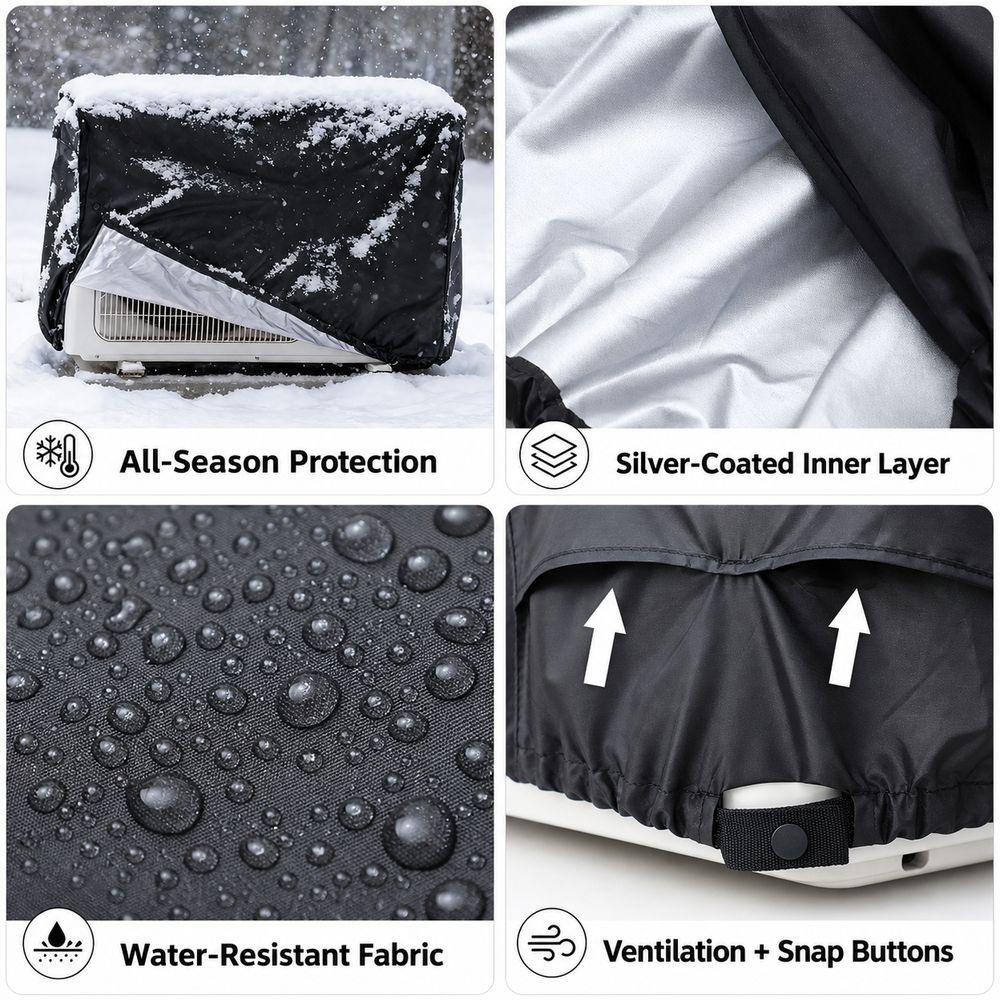 Silver-Coated Fabric Air Conditioner Cover UV Resistant Water Resistant Outdoor AC Cover Snap Buttons Ventilation