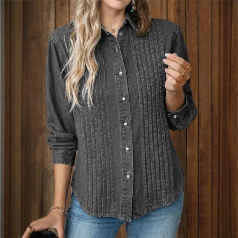 QICED Modische, lässige Langarm-Blusen und -Hemden mit POLO-Ausschnitt für Damen