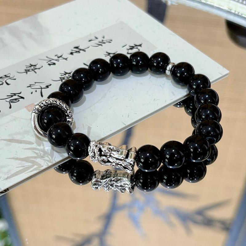 Chinese-Style Dragon Head Fortune-Attracting Design Starry Sky Bracelet Niche Versatile Complexion-Enhancing Glass Bracelet for Men and Women