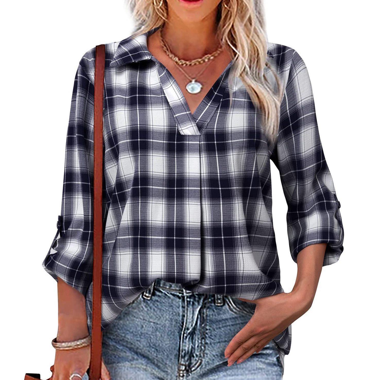 

QICED Весенне-осенний стиль, коллаж с длинным рукавом и v-образным вырезом, свободная женская рубашка типа XXL