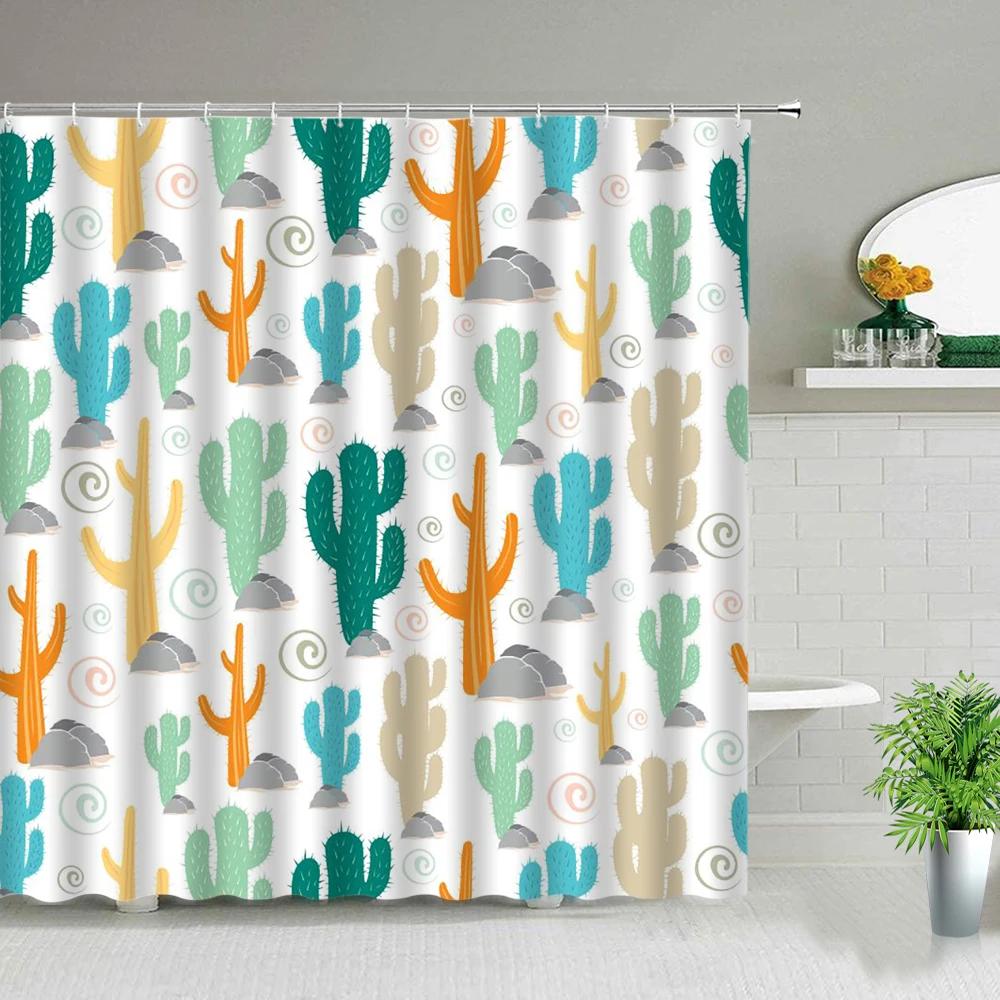 Hower Curtains of Textile Water Color Cactus Flower Tropical Plants Colorful Succulents Pattern Bathroom Shower Curtain Set