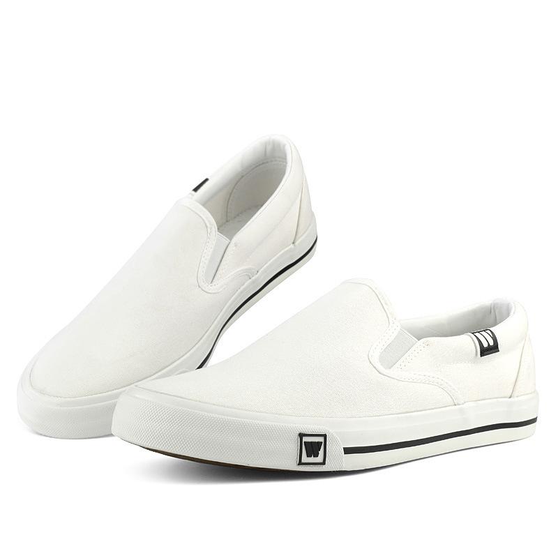 Unisex weiße Canvas Slip-On Skate-Schuhe: Lässiger Frühlingsstil