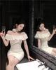 Elegant French One-Shoulder Ruffled Bodycon Dress