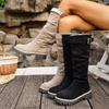 Women's Suede Western Cowboy Boots, Stacked Foldable Mid-Calf Riding Boots, Vintage Retro Biker Booties for Women