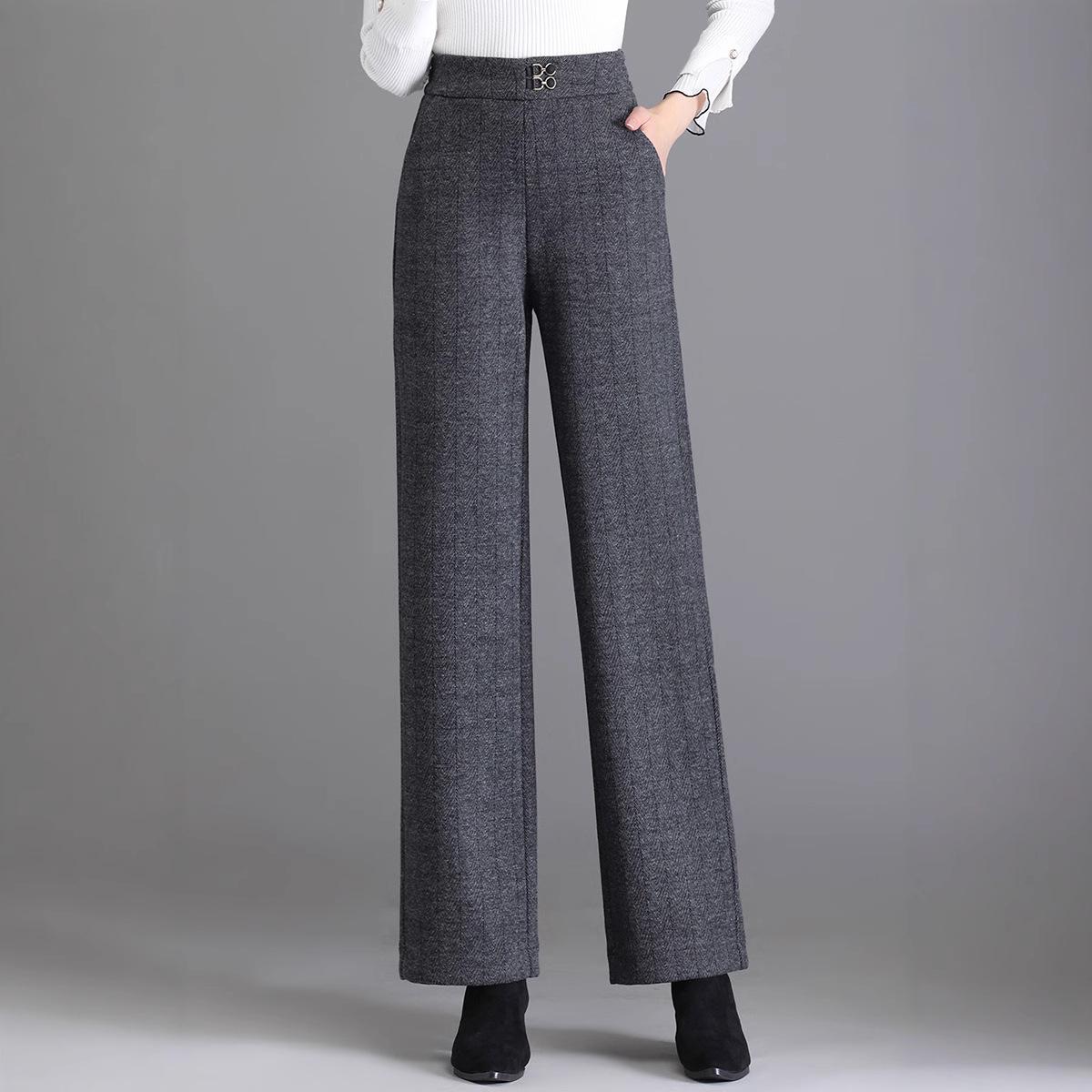 

Women s High Waist Cashmere Wool Wide Leg Pants - Spring/Autumn Floor-Length Draping Trousers L