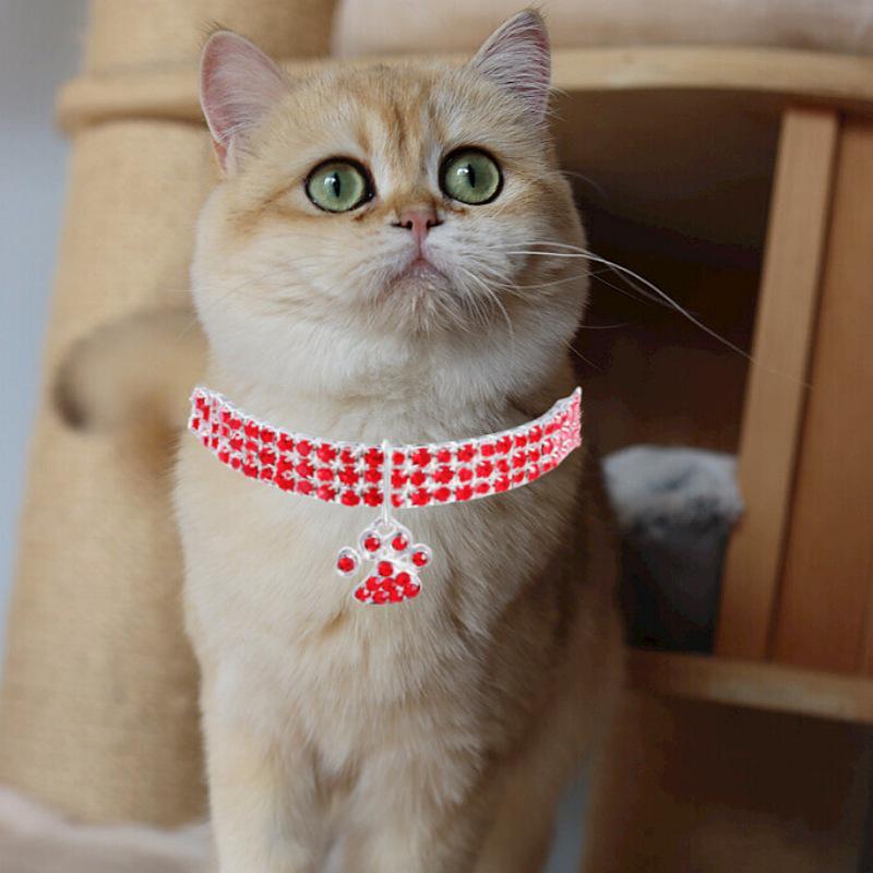 Colorful Alloy Footprint Pendant Pet Necklace with Rhinestone Dog Chain Cat Collar