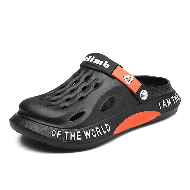 

Большие размеры Hole Shoes Мужская летняя одежда Нескользящие пляжные сандалии с толстой подошвой Износостойкие спортивные и туристические тапочки-сумки 48 чёрный