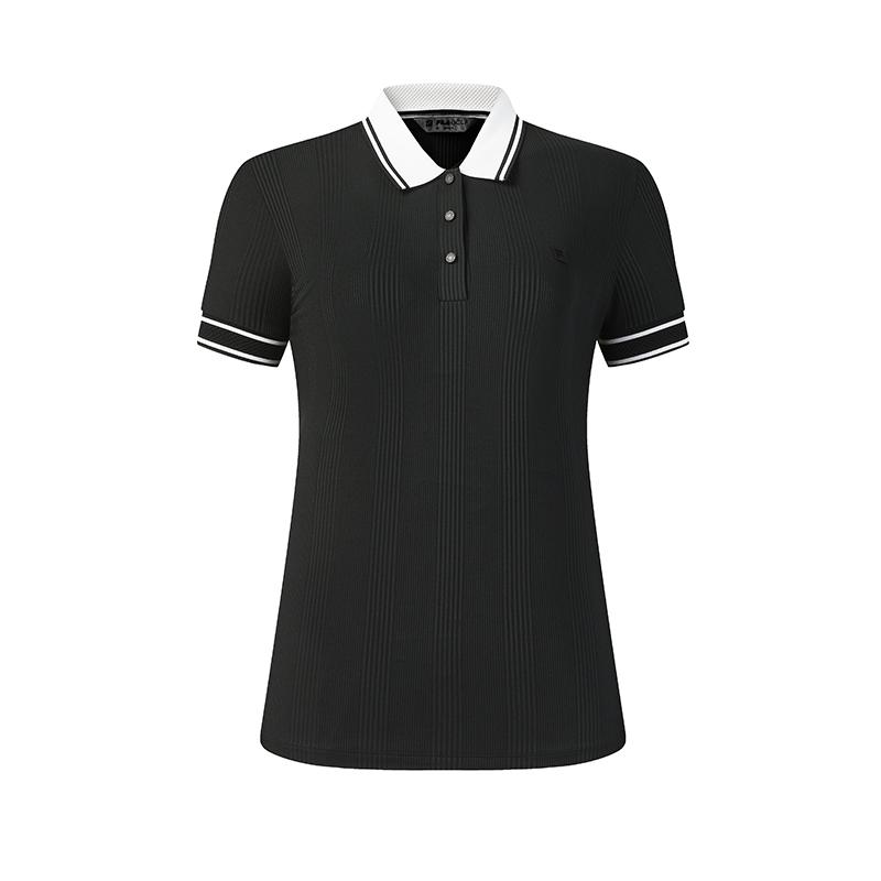 Fila Golf Series Fashion Simple Sports Comfortable Knitted Short Sleeve Polo Shirt Women Tops Deep-Black A11W625109FBK