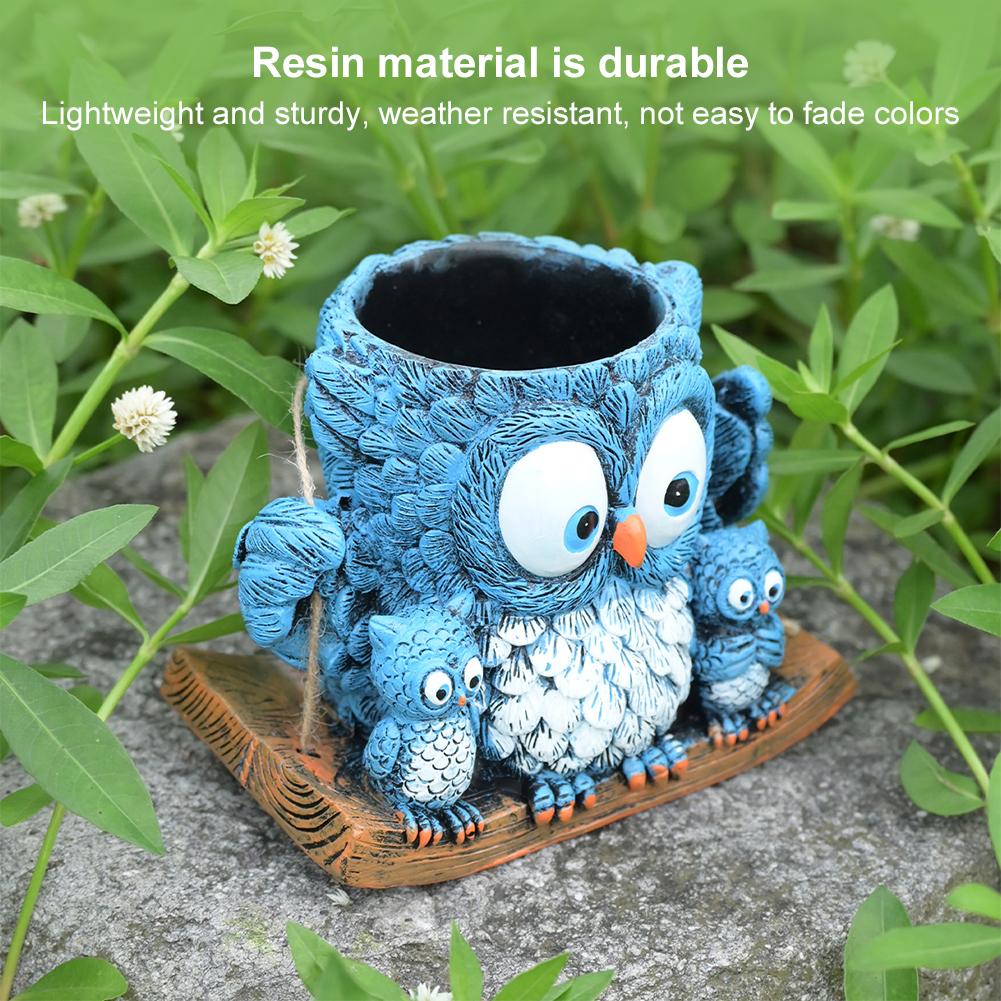 Swing Owl Resin Plant Pot with Drainage Hole Succulent Pots Creative Vase Gift for Women Mother Teacher