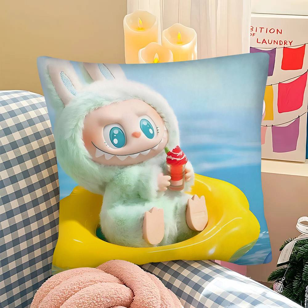Populär Docka Söt Litet Monster L-Labubu M-Mokoko Kuddfodral Fyrkantig Kudde Sovrum Soffa Fritidskomfort Kuddar Bil