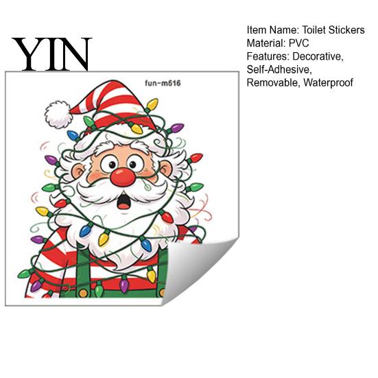 Festive Toilet Lid Art Christmas Stickers, Waterproof Funny Santa Claus Seat Decals, Self-Adhesive Bathroom Decals Water Tank Sticker, Cute Decoration