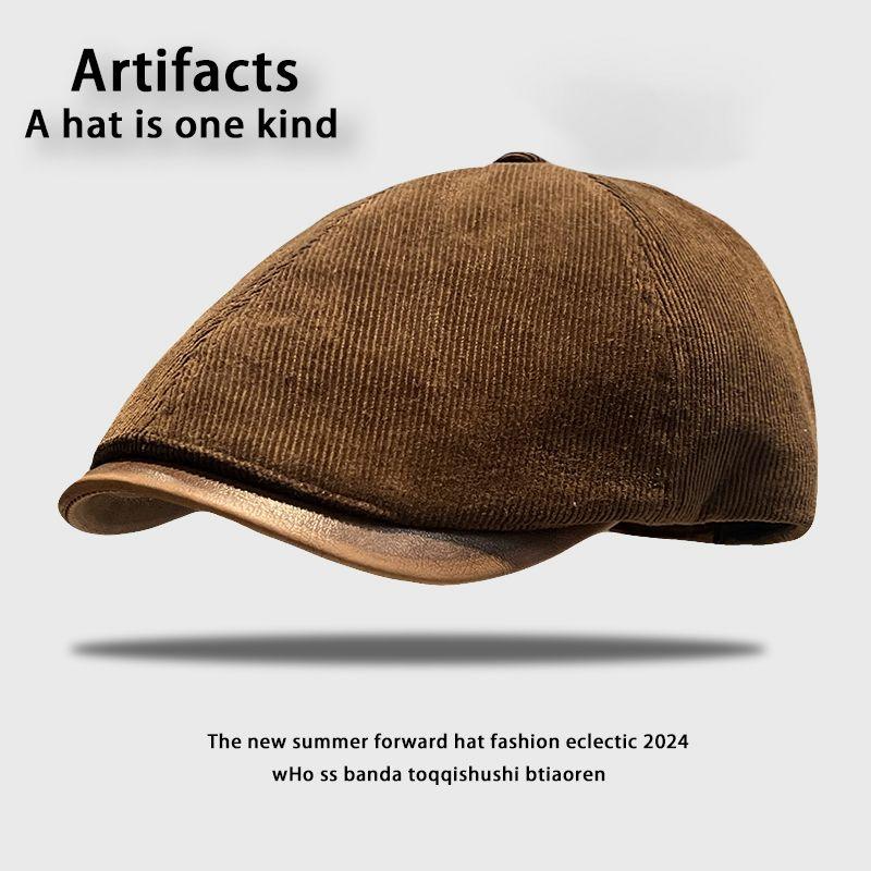 

British Retro Vintage Distressed Solid Color Newsboy Cap for Women Spring Autumn Outdoor Travel Versatile Convertible Flat Hat M 56-58cm темно-коричневого кольору