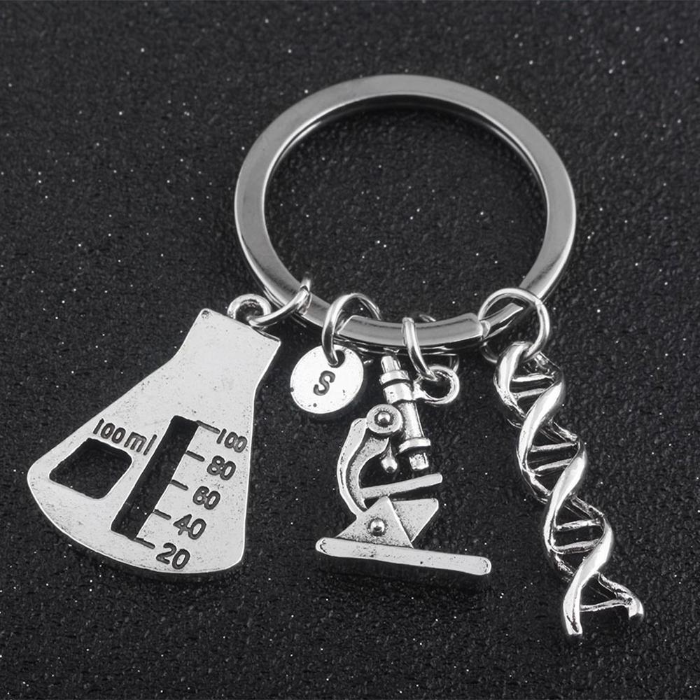 Flask Silver Microscope Charm Gene Keychain Keyring Bag Charm Pendant Gift