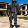 Mens Winter Oversized Hoodie Cargo Pants Set Thick Fleece-Lined Casual Streetwear Outfit Young Adults