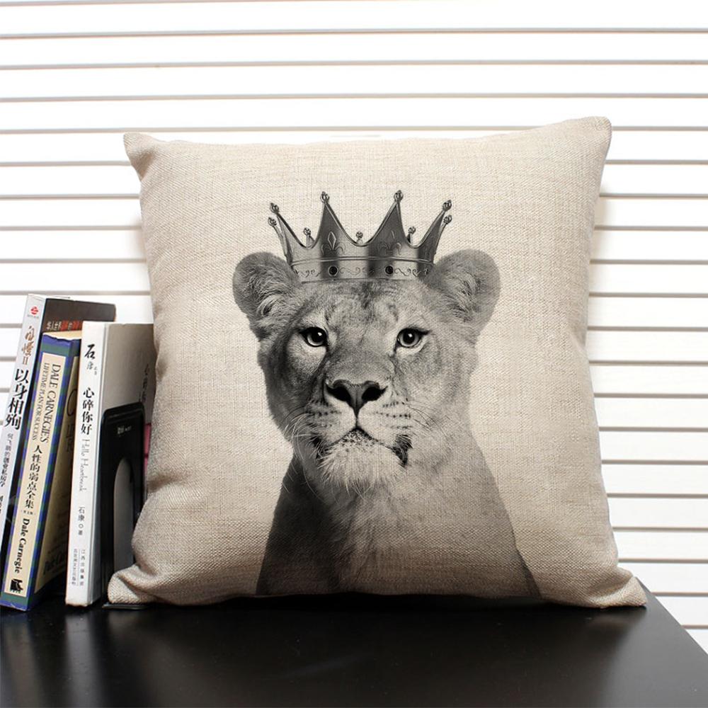 African Animal Lion Elephant Elk Decorative Pillow Cover Sofa Cushion Cover Farm Animal Portrait Linen Pillowcase 45x45cm