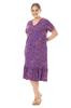 Women's Big Size Dress Purple Floral Pattern V-Neck Short Sleeve Ruffle Robe Dress
