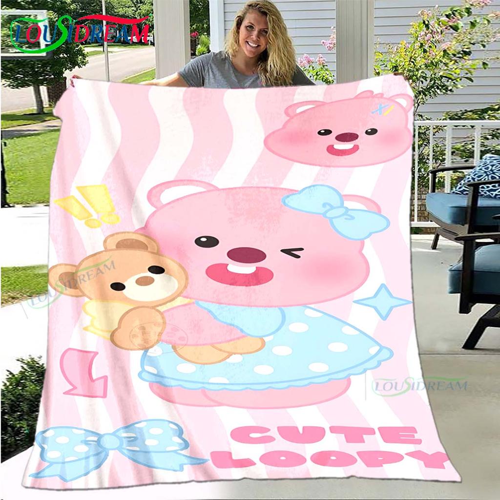 Hot Fashion Cartoon Pattern Blanket Flannel Thin Blanket Portable Home Travel Office Lunch Break Blanket L-Loopy Birthday Gift