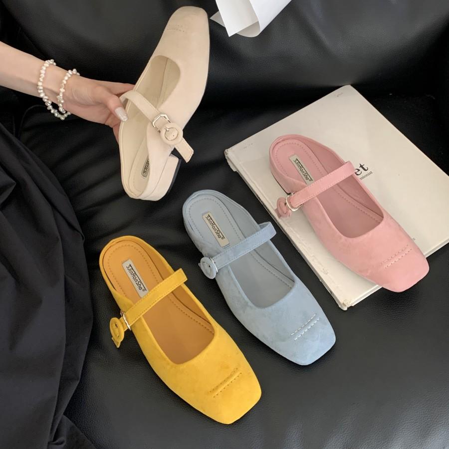 Spring 2025 new one-word with soft sole square head versatile flat-soled single shoes women's fashion shallow mouth Mary Jane shoes