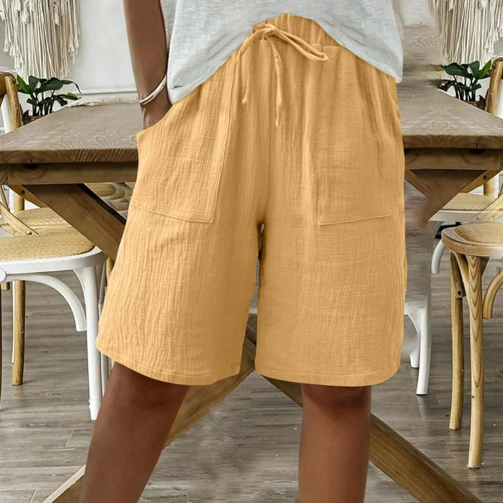 Women's Summer Cotton and Linen Solid Color Straps Loose Casual Five-point Shorts
