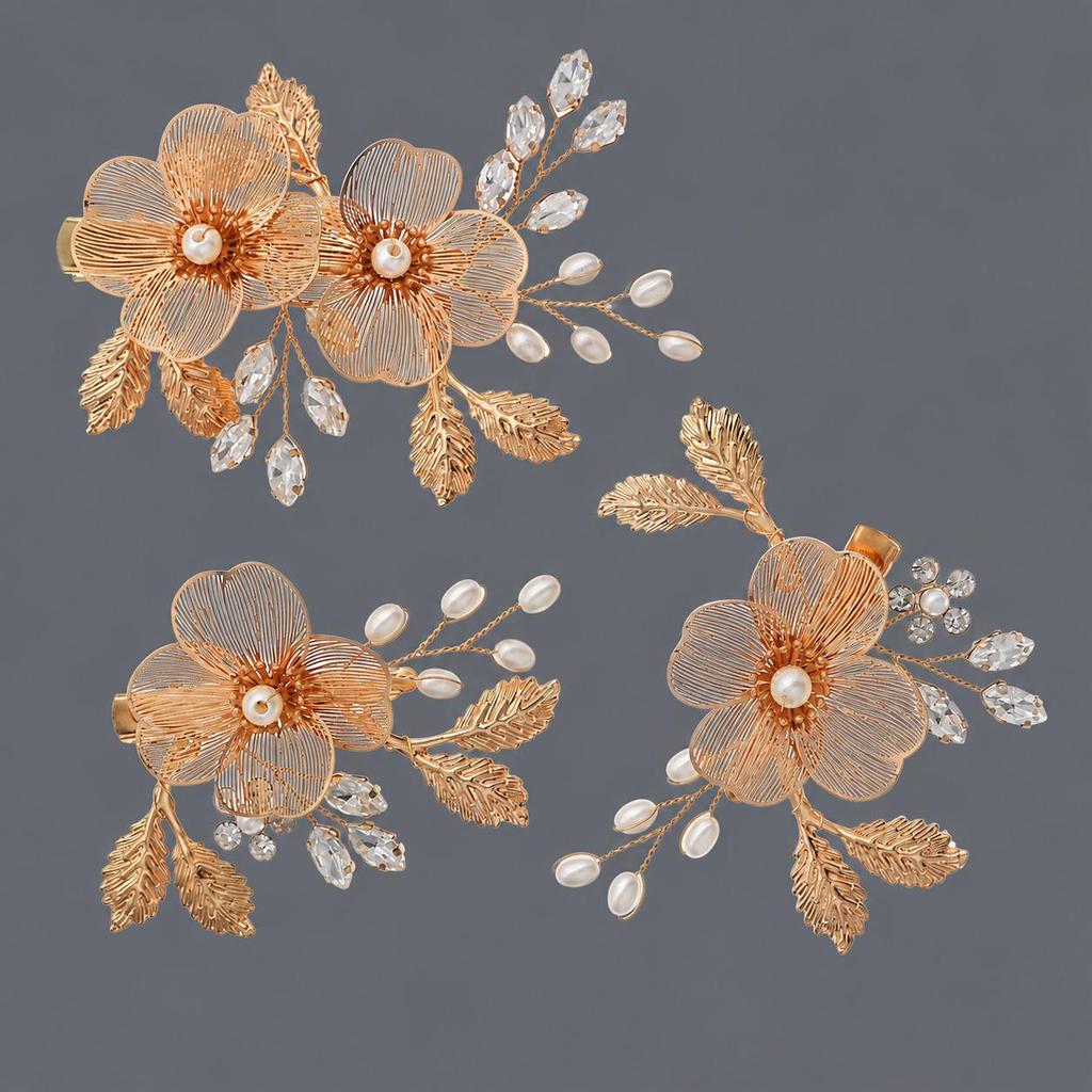 Handmade Flower Hair Clip with Alloy, Pearl and Drip Oil - Bridal Wedding Headwear Accessory