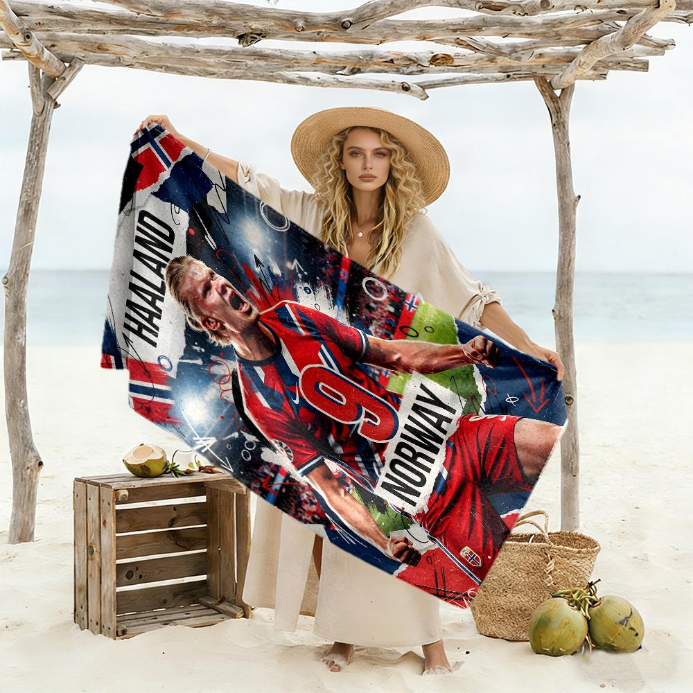 Haaland Norway Celebration Beach Towel Quick-Dry Soft Microfiber Comfortable Lightweight Suitable for Swimming, Gym, Camping, Yoga Vacation