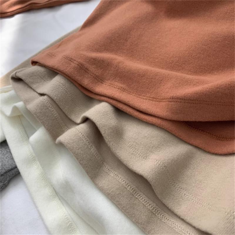 Women's Fluffy Cowl Neck Thickened T-Shirt - Slim, Velvet-Lined, Warm High Neck for Autumn/Winter