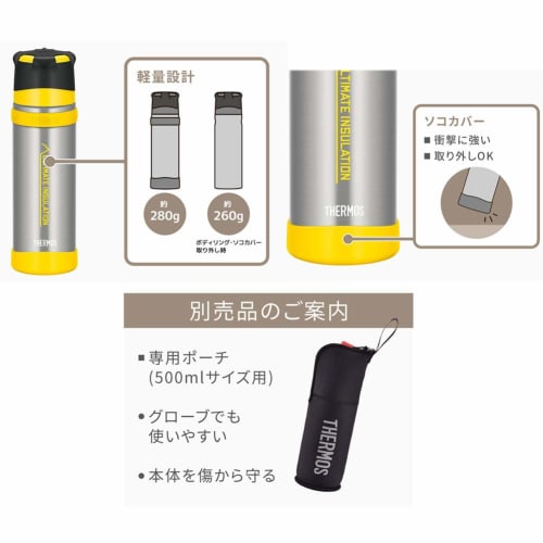 THERMOS Yamasen Stainless Steel Bottle 500ml Clear Stainless Steel FFX-501