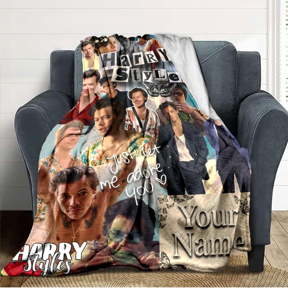 Name Custom Music Themed Harry-styles Print Flannel Blanket High Quality Warm Comfortable Cover for All Seasons Perfect for Gifts Home Decor