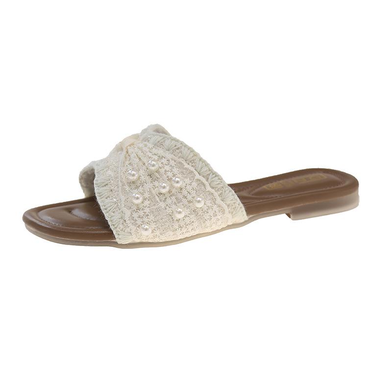 Flat-bottomed Cool Slippers Women's 2025 Summer New Square Head Disc Buckle Half Slippers Outer Wear One-character Women's Drag