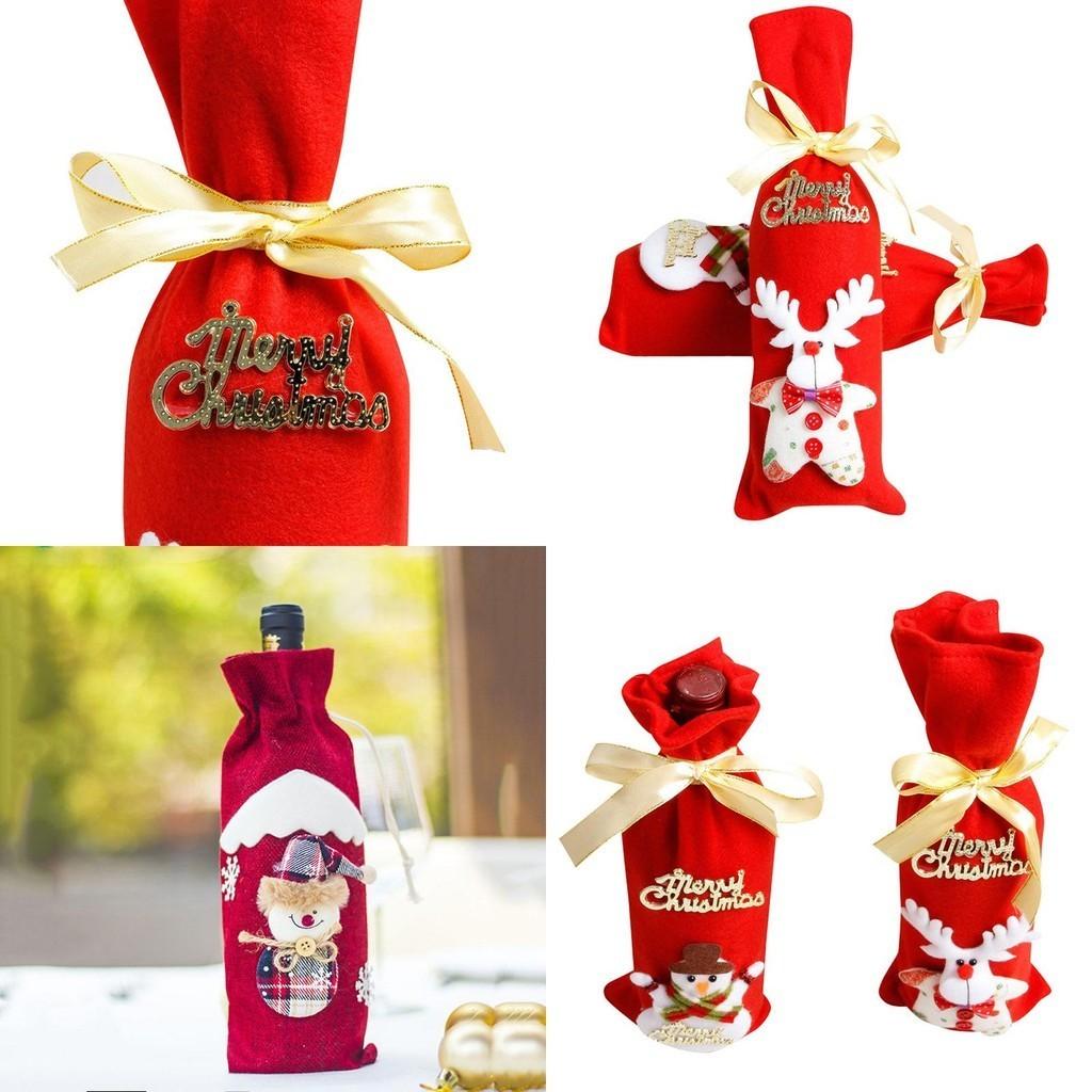 Deluxe Xmas Santa Wine Bottle Bag Cover For Holiday Table Festivities
